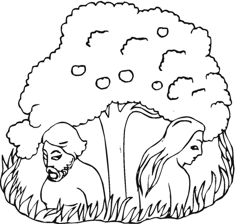 Adam And Eve Under The Tree  Coloring Page